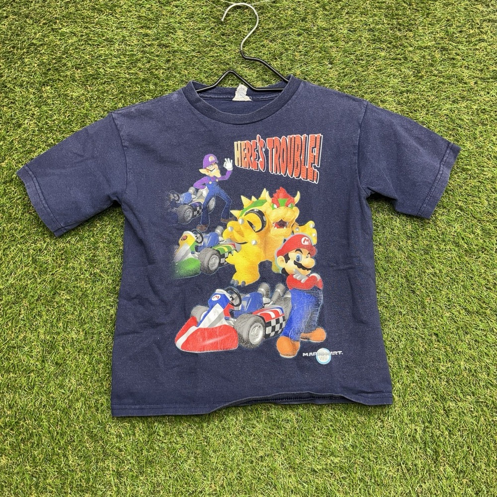 Vintage Mario Kart DS Nintendo Video Game Shirt Boys Youth 7 Switch 8 2 Blue